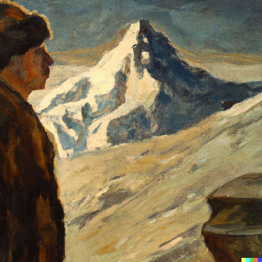 someone gazing at Mount Everest, painting by Otto Dix